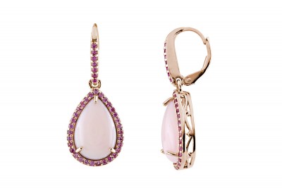 Pink Opal / Pink Sapphire Leverback Earrings (E-9833MUL-P) In Silver