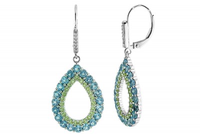Swiss Blue Topaz / Peridot / Diamond Leverback Earrings (E-7134MUL-W) In Silver