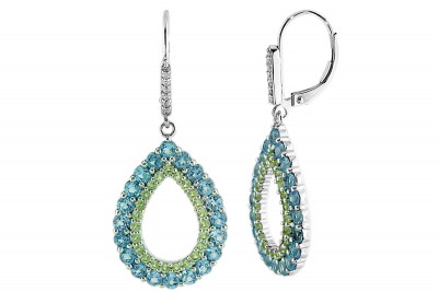 Swiss Blue Topaz / Peridot / Diamond Leverback Earrings (E-7134MUL-W) In Silver - Product Image