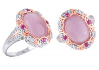 Pink Mother of Pearl Ring (R-10024MULT-WP) In Silver - Product Image